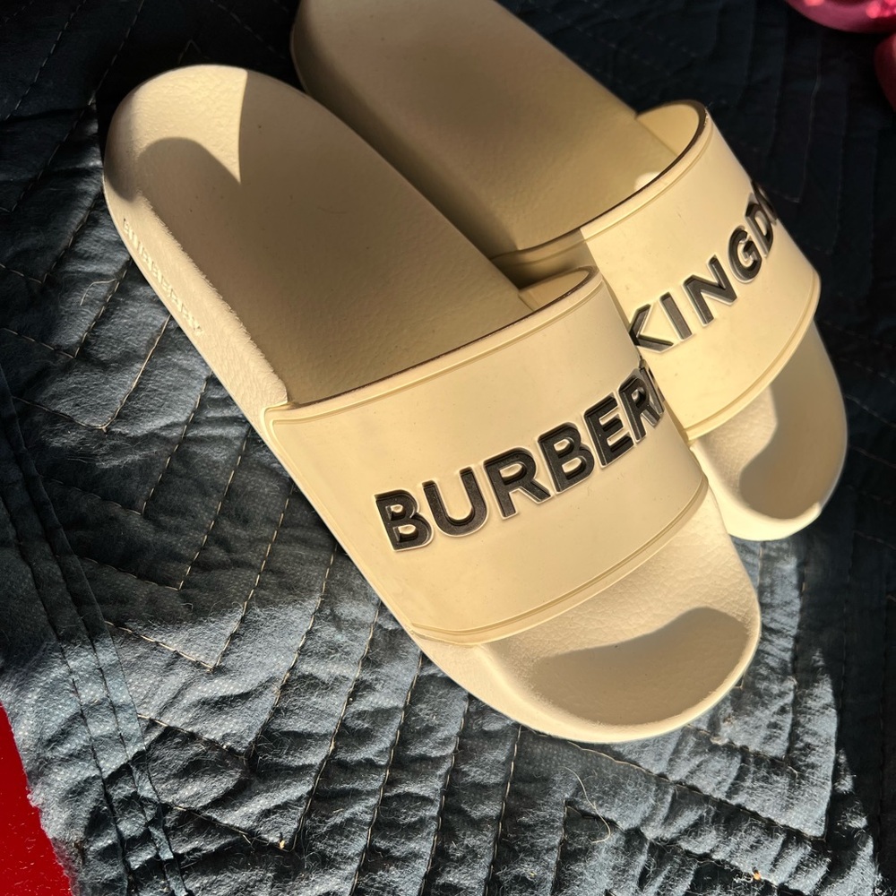 Burberry Cream Slide Sandals